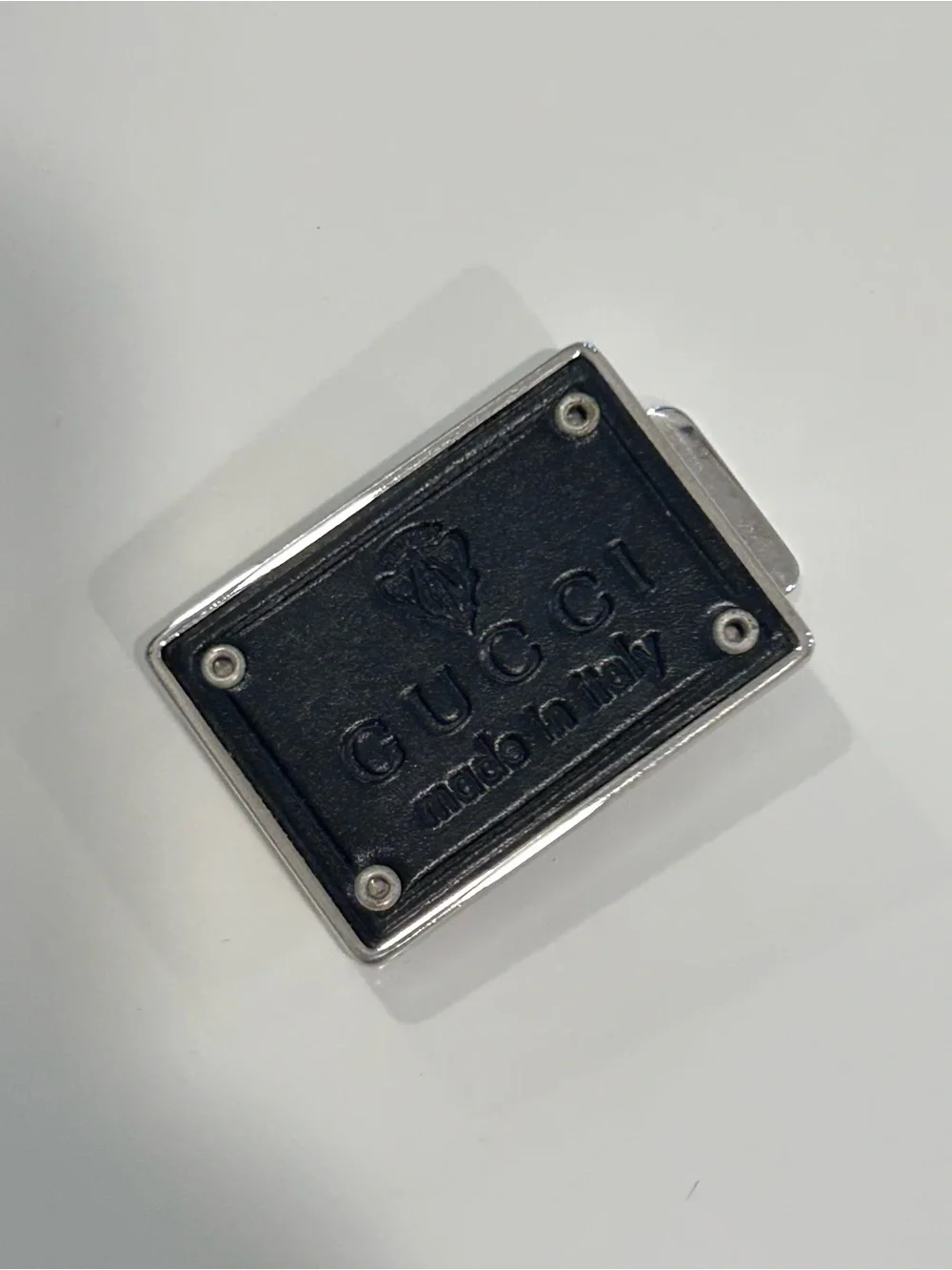 Gucci Black Leather and Silver Tone Logo Money Clip